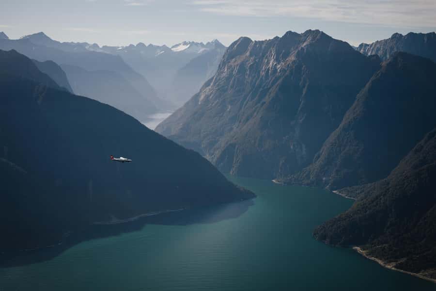 From Queenstown: Milford Sound Full-Day Trip by Plane & Boat - The outward flight over two national parks