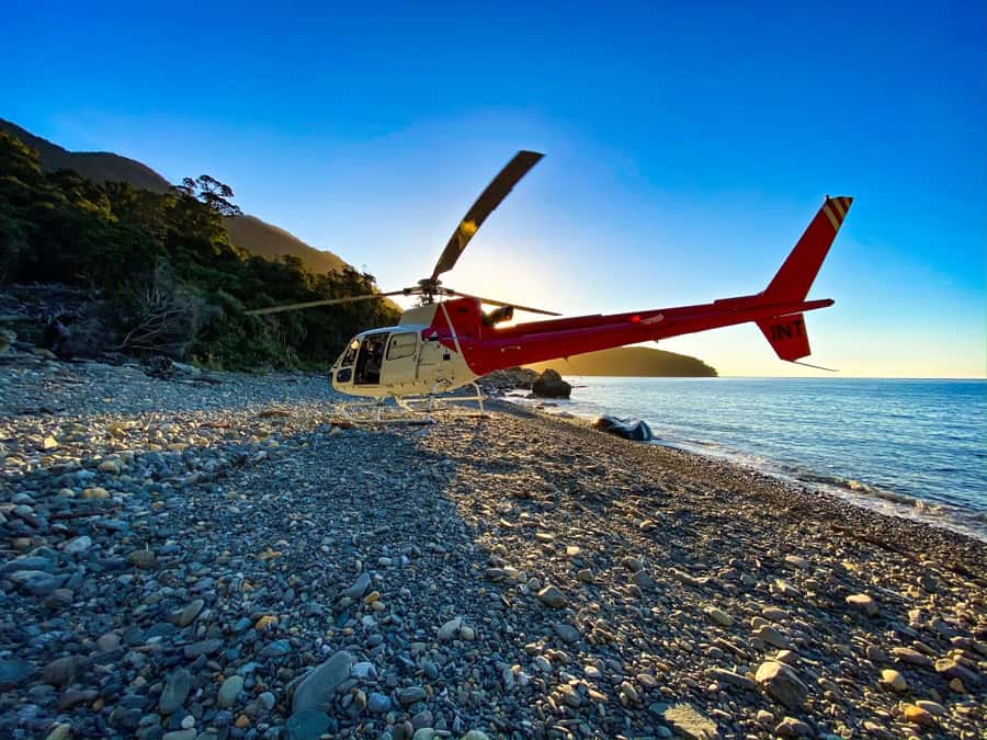 Milford Sound Extended Helicopter Flight & 3 Landings - First landing beside Milford Sound