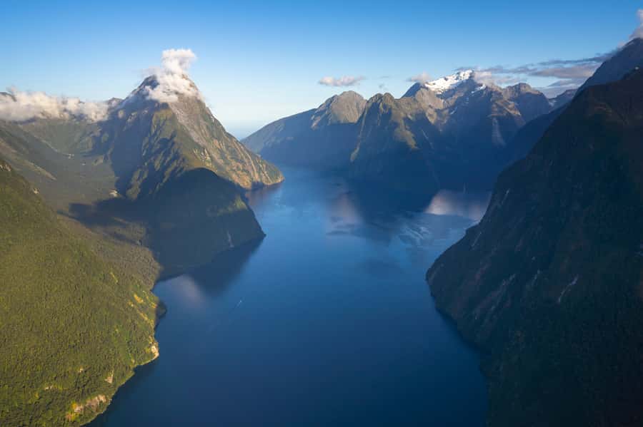 Milford Sound: Helicopter Flight with Glacier Landing - Bowen Falls, Mitre Peak, and Piopiotahi from above