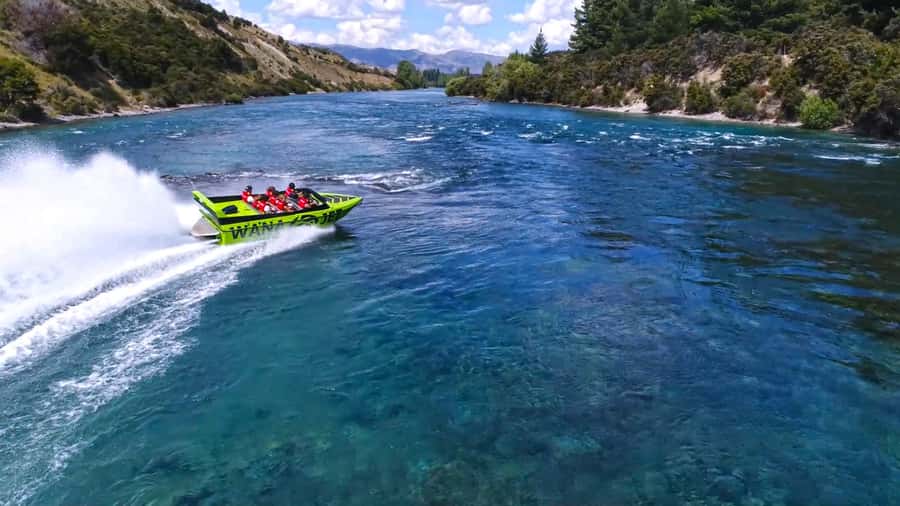Wanaka: Jet Boat Ride on Clutha River - Entering the Clutha River at speed
